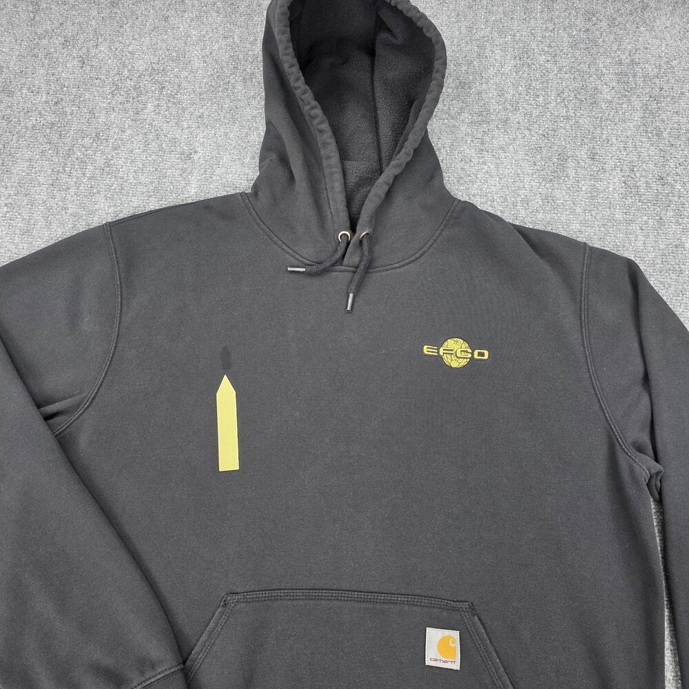 Carhartt Hoodie Mens Large Black Loose Fit EFCO Logo Fleece Pullover Workwear - Picture 13 of 16